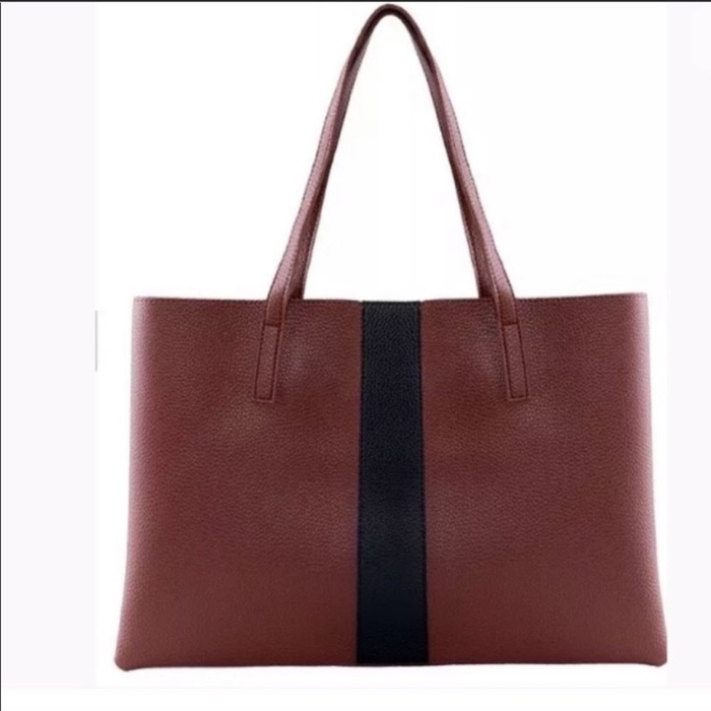 Vince Camuto Luck Brown & Black Leather Vegan Tote - Picture 3 of 8